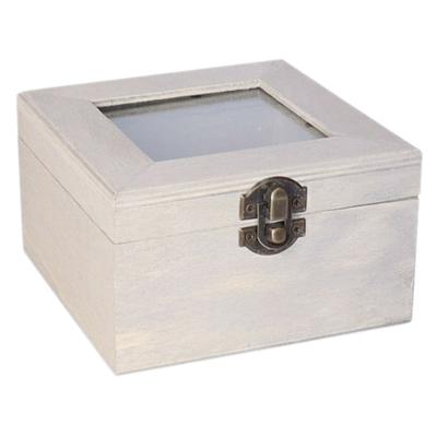 Houten opbergkistje met deksel - grijs - 12 x 12 x 8 cm - Sieraden/spulletjes/sleutels