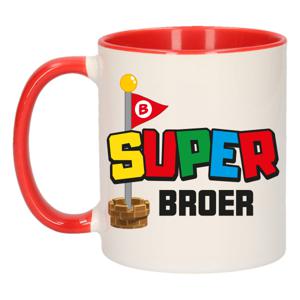 Bellatio Decorations Cadeau koffie/thee mok voor broer - rood - super Broer - 300 ml   -