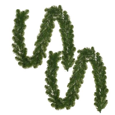 Dennenslinger/dennen guirlande - 2x - groen - 180 cm x 20 cm - 82 tips