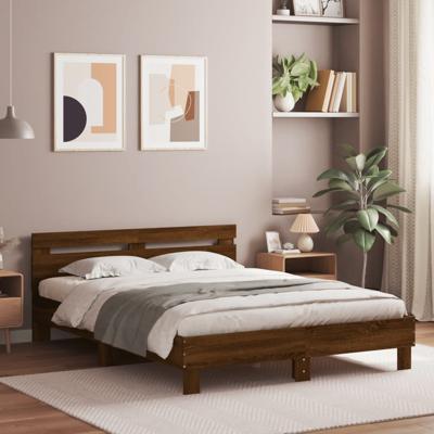 Bedframe met hoofdeinde en LED bruin eikenkleur 140x200 cm