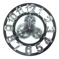 Retro houten ronde enkelzijdige versnelling klok nummer Wandklok diameter: 58cm (zilver)