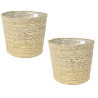 Ter Steege Plantenpot - Set van 4x stuks - beige - gevlochten zeegras - 26 x 23 cm - plastic binnenk