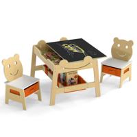 Kindertafel met 2 Stoelen 5-in-1 Schattige Kinderbureau Set met Omkeerbaar Schoolbord/Whiteboard 4 Haken Opbergruimte en Bakjes-Naturel-Model 2 - thumbnail