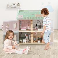 Poppenhuis Hout Poppenhuis 3 Verdiepingen met Dubbelzijdige Daken en Deuren te Openen Dhz-droomhuis Poppenvilla met Meubels