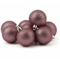 Kerstballen - 6x st - roze - glitters - D6 cm - kunststof - kerstversiering
