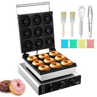 VEVOR Elektrische Donut Maker, 2KW Commerciële Non-stick Donut Machine, 9 Gaten, Dubbelzijdige Verwarming Wafelmachine voor 9 Donuts, 50-300°C, voor Restaurants en Thuisgebruik