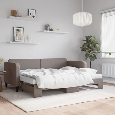 Slaapbank met onderschuifbed en matrassen 80x200 cm stof taupe