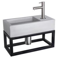 Differnz Ravo fonteinset beton lichtgrijs - kraan recht - met handdoekrek - 38.5 x 18.5 x 9 cm - mat chroom