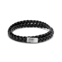 Armband leder-zilver zwart-zilverkleurig 7 mm