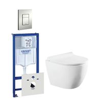 QeramiQ Salina Compact toiletset bestaande uit inbouwreservoir, compact wandcloset met toiletzitting en bedieningsplaat verticaal/horizontaal mat chroom 0720002/0729205/sw258541/ - thumbnail