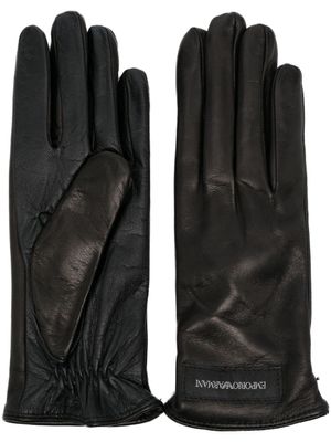 Emporio Armani gants en cuir à patch logo - Noir