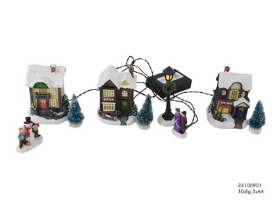Kerstdorp poly met verlichting 10-delig - Hit
