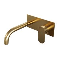 Brauer Gold Edition Wastafelmengkraan inbouw - gebogen uitloop links - hendel breed plat - afdekplaat - model C 1 - PVD - geborsteld goud 5-GG-004-B3