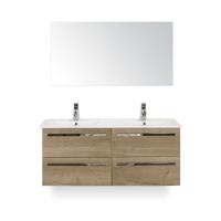 Seville Badmeubelset 120 cm - 4 laden Natuur Eiken - Keramische Wastafel Wit Enjoy - met Spiegel