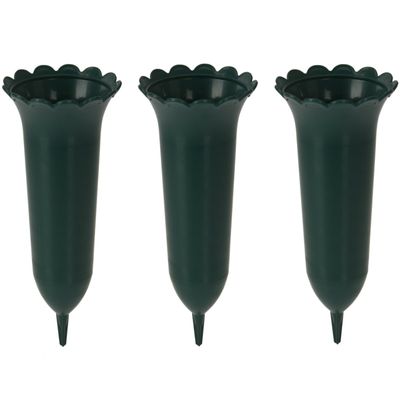 Grafvaas/grafvazen - 3x - kunststof - groen - 25 cm - Voor bloemen op graf te zetten
