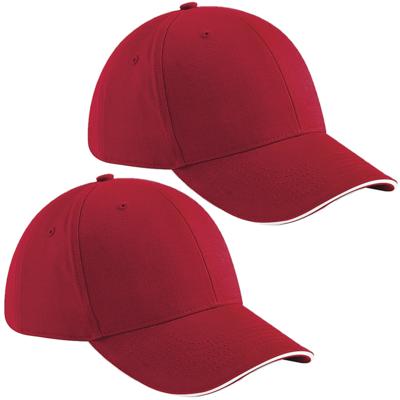 Beechfield 6 panel baseballcap - 2x - rood/wit - voor volwassenen - katoen
