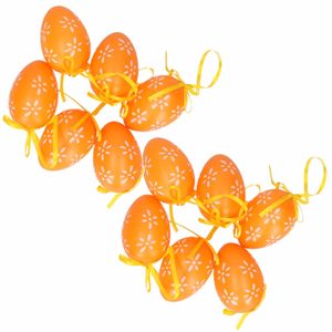 24x stuks Pasen/paas hangdecoratie paaseieren oranje 6 cm