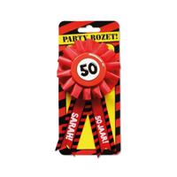 Leeftijden rozet broche thema 50 jaar Sarah - rood - verjaardag - tuinpop - thumbnail