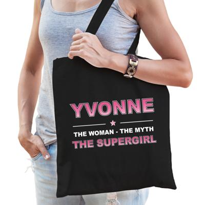 Naam cadeau tasje Yvonne - the supergirl - zwart - voor dames - katoen Naam cadeau tasje Yvonne - the supergirl - zwart - voor dames - katoen