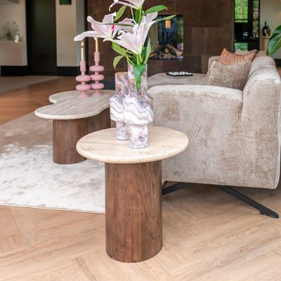 Richmond Bijzettafel 'Douglas' Mangohout en Travertin, 50cm