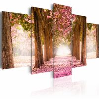 Schilderij - Bos in het Roze,  5luik , bruin , premium print op canvas - thumbnail