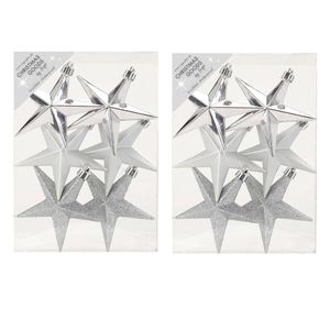 12x stuks kunststof kersthangers sterren zilver 10 cm kerstornamenten - Kersthangers