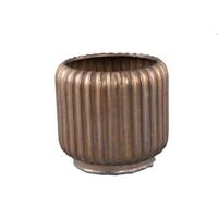 PTMD Eevie Bronze round ceramic pot with lines M - thumbnail