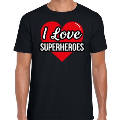 I love superheroes / superhelden verkleed t-shirt zwart voor heren - Outfit verkleed feest