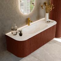 Badmeubel Mondiaz Kurve-Dlux | 130 cm cm | Meubelkleur Ruby | Wastafelkleur Ostra | Solid surface | Wasbak midden spoelbak | 1 kraangat