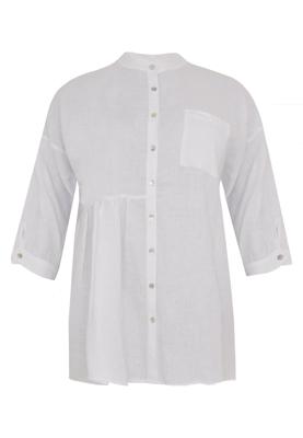 Yoek Blouse met plooien linnen | Wit | Maat 46/48