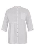 Yoek Blouse met plooien linnen | Wit | Maat 50/52