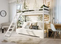 Hoogslaper met Slaapbank Sophie - Wit / Ribstof Creme - Direct Leverbaar!