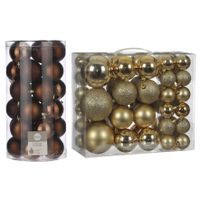 76x stuks kunststof kerstballen goud en bruin 4, 6 en 8 cm - thumbnail