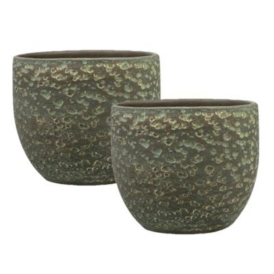 Ter Steege Plantenpot Lava Stone - Set van 2x stuks - groen - D29 x H26 cm - binnen - bloempot