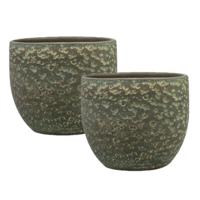 Ter Steege Plantenpot Lava Stone - Set van 2x stuks - groen - D29 x H26 cm - binnen - bloempot