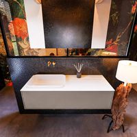 Badkamermeubelset Mondiaz Erin 120 cm met 1 Lade met RIDGE Wastafel Links Talc Zonder Kraangaten Greeploos Mat Smoke