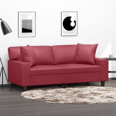 Tweezitsbank met sierkussens 140 cm kunstleer wijnrood