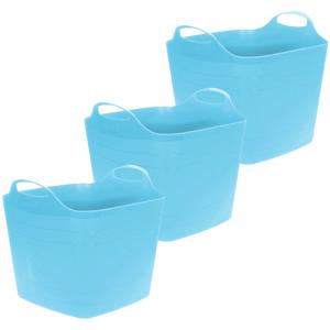 Flexibele emmer - 3x - blauw - 25 liter - kunststof - vierkant - 35 x 38 cm