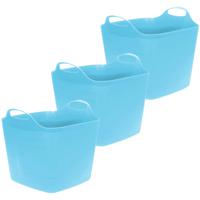 Flexibele emmer - 3x - blauw - 25 liter - kunststof - vierkant - 35 x 38 cm