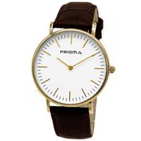 Prisma horloge staal/leder goudkleurig-bruin P.1620.418G