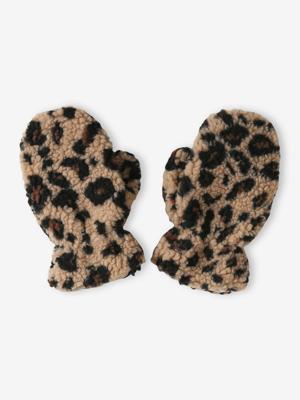 Meisjeswanten van sherpa met luipaardprint en gevoerd met fleece beige