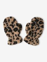 Meisjeswanten van sherpa met luipaardprint en gevoerd met fleece beige