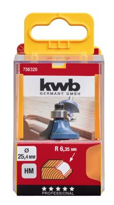 Kwartrondprofielfrees HM aanloopkogellager 25.4 mm blister - Kwb