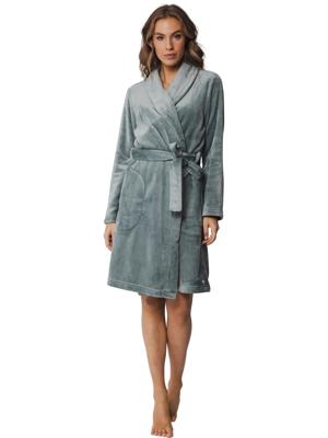 Dames Badjas Fleece - Groen - Warme winter ochtendjas - Sjaalkraag - Ceintuur