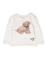 POLO RALPH LAUREN KIDS pull Golden Labrador en laine - Blanc