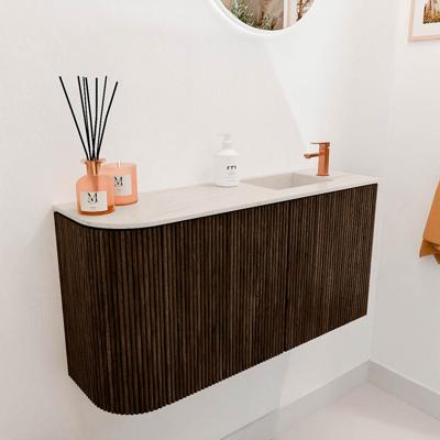 Toiletmeubel Mondiaz Joya Dlux | 81.6 cm | Meubelkleur Walnut | Faye wastafel Meli Wasbak Rechts | 1 kraangat