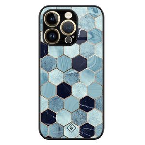 iPhone 14 Pro glazen hardcase - Blue cubes