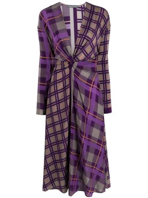 Alberta Ferretti robe mi-longue en soie à carreaux - Violet