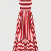 Women's Red Striped Boho Maxi Dress | Shirred Cami Beach Outfit Red / S
