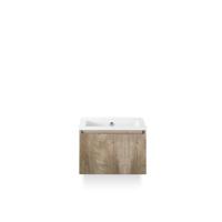 Frozen 3d Badmeubelset 60 cm - Greeplijst in kleur - Grain Oak - Keramische Wastafel Wit Zonder Kraangat